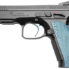 CZ Custom Shadow 2 ACCU, 2023X Single Action 9mm, 4.89" Barrel, ACCU Bushing, Black, Adj Rear, Fiber Optic Front, Blue Grips, 2x17rd