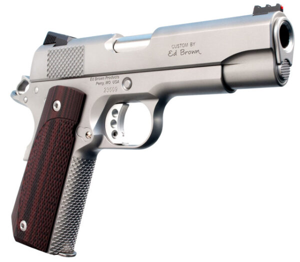Ed Brown Kobra Carry, 1911, Commander, 45ACP, 4.25" Barrel, Bobtail Frame, G10 Grips, Matte Stainless, Thumb Safety, Black Fixed Rear Sight, Orange HD XR Front Sight, Recessed Slide Stop, 7Rd, 2 Magazines
