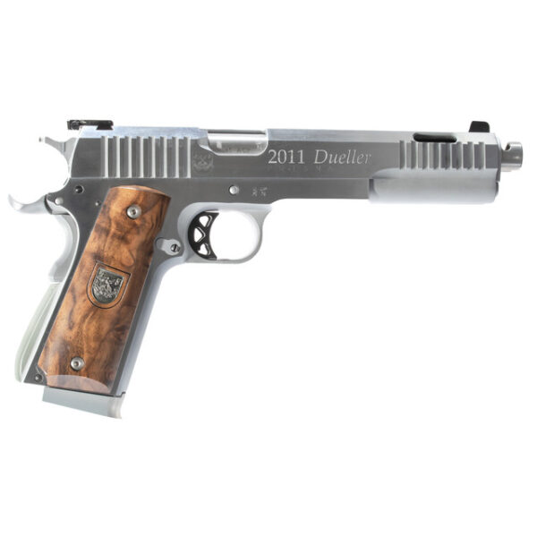 American Precision Prismatic Dueller 45 ACP, 5" Barrels, Stainless Steel Frame, Wood Grip, 14rd