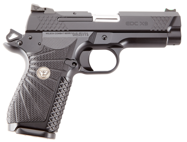 Wilson EDCX9, Compact, 9mm, 4" Barrel, Black Armor Tuff Finish, Green Fiber Optic Sights, Manual Safety, Non-Lightrail, 15Rd