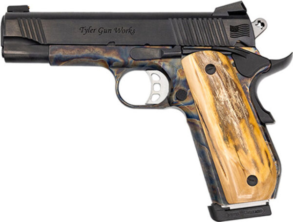 Tyler Gun Works 1911 45 ACP, 4.25" Barrel, Case Hardened Frame, Mammoth Ivory Grip, 7rd
