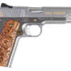 CNC Kimber 1911 Texan 45 ACP, 5" Barrel, Engraved Stainless Steel, Gold Accents, Texas Mesquite Grip, 7rd
