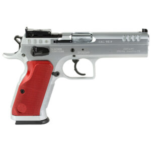 Tanfoglio Stock II 9mm, 4.45" Barrel, Silver, Red Grip, 17rd
