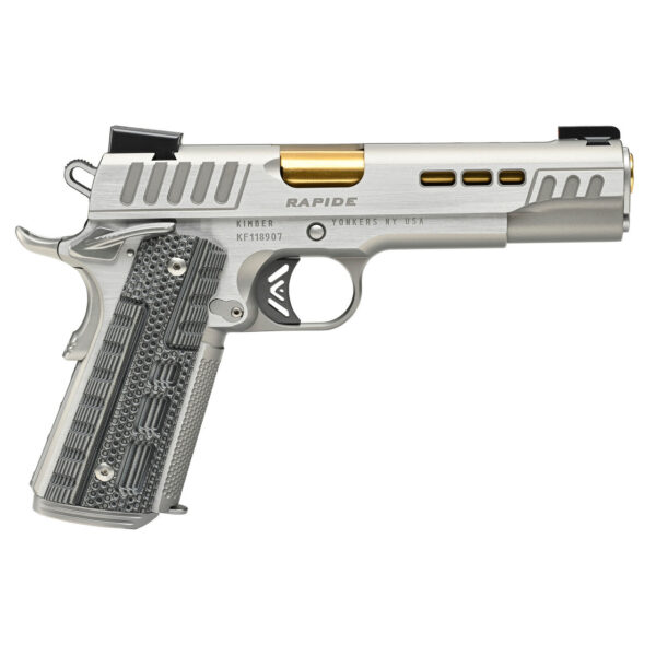 Kimber Rapide Dawn 9mm, 5" Gold Barrel, Stainless Steel, Black/Gray G10 Grip, 9rd