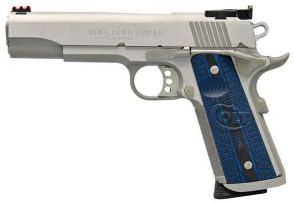 Colt Gold Cup Trophy 45 ACP, 5" Barrel, Blue G10 Grips, Brushed SS Finish, 8 rd Mag