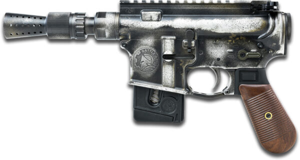 Battle Arms Solo Blaster 22 LR, 5.38" Silver Optic Ready Slide, 3-Tone Battle Worn Frame, Wood Grip, Custom Muzzle Device, 10rd
