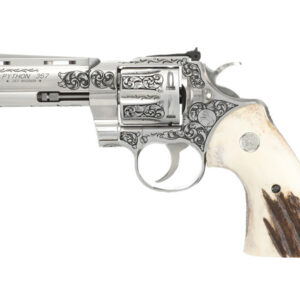 Colt Python 357 Magnum/38 Special, 4" Barrel, Engraved Frame/Cylinder, Stag Grips, 6rd