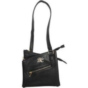 Bulldog Cross Body Style Purse 9.5x9.5x1.5 Black Leather, Black Trim